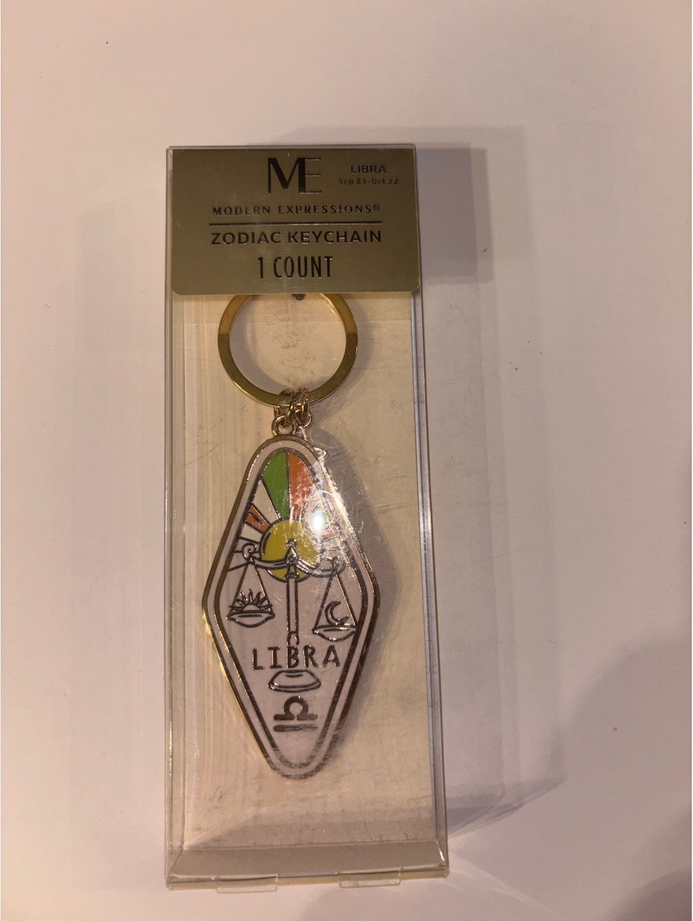 Modern Expressions Libra Zodiac Keychain Gold Enamel Astrology NWT